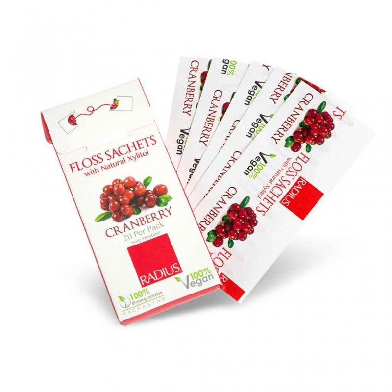 Vegan Xylitol Anti-Bakteriyel Kızılcık Özlü Yumuşak Diş İpi, Radius (20 Adet)