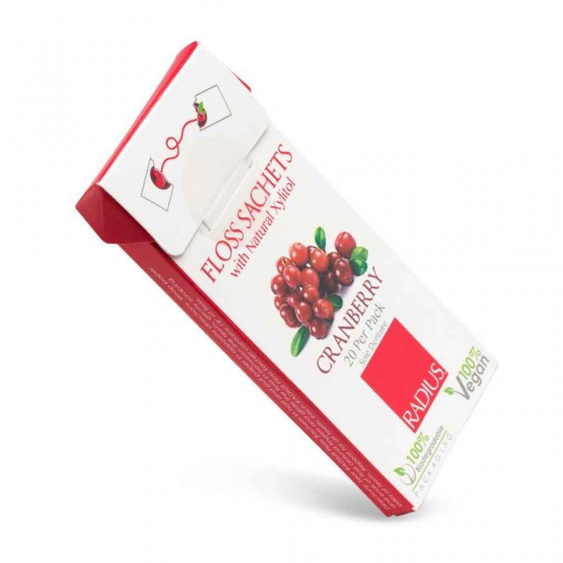 Vegan Xylitol Anti-Bakteriyel Kızılcık Özlü Yumuşak Diş İpi, Radius (20 Adet)