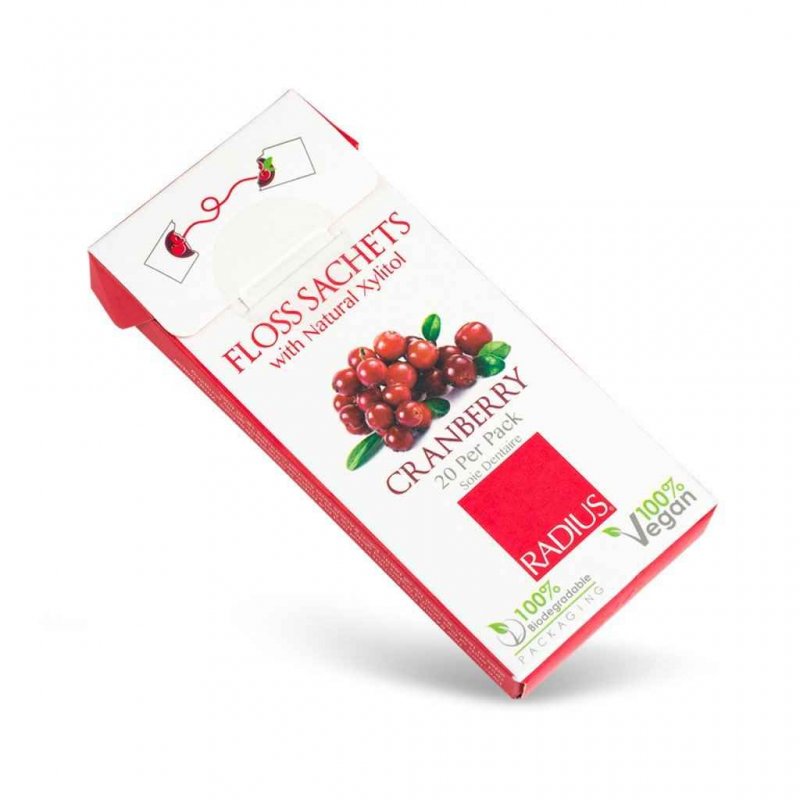 Vegan Xylitol Anti-Bakteriyel Kızılcık Özlü Yumuşak Diş İpi, Radius (20 Adet)
